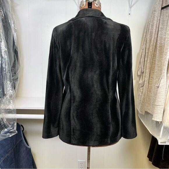 Vintage 80's/90's Y2K Black Velour Button Front Long Sleeve Collared Top Medium - Picture 2 of 14